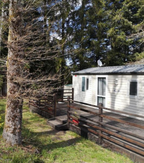 Mobil-home dans camping au bord d'un étang